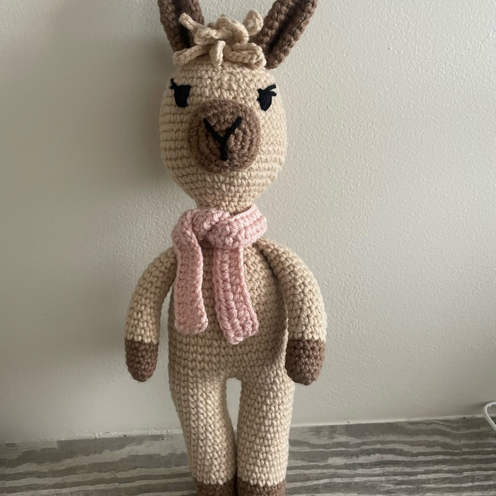 Handmade Crochet Alpaca Toy - Cream and Brown